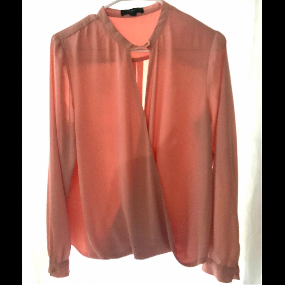 Blush Pink Deep-V Blouse with Neck Closure (M)